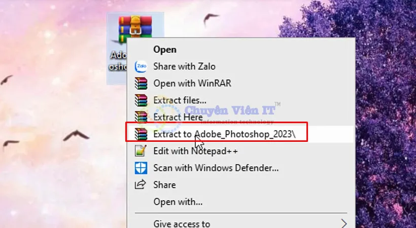 Giải nén file Photoshop 2023.