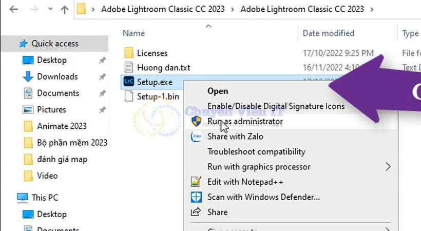 Chạy file Setup