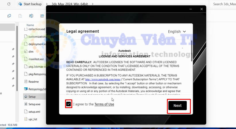 Tick chọn I agree sau đó chọn next