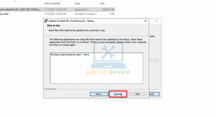adobe-acrobat-2021-7 Tiến hành chọn Ignore Acrobat 2021.