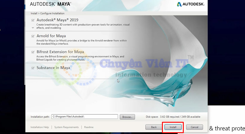 maya-2019-7 Tiến hành chọn Install.